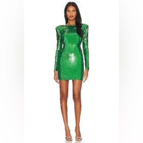 Bardot Alessia Emerald Sequin Long Sleeve Mini Dress - Picture 6 of 16